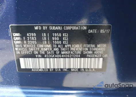 2017 Subaru Impreza 2.0I Premium from USA, damaged, VIN 4S3GKAB64H3621204